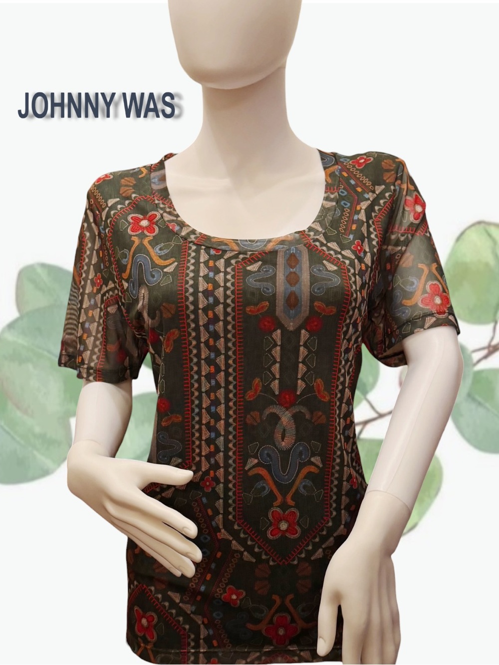 ✨ NWT Johnny Was Nanette Mesh Tee — Skylar Bloom, XL ✨ - Picture 2 of 8
